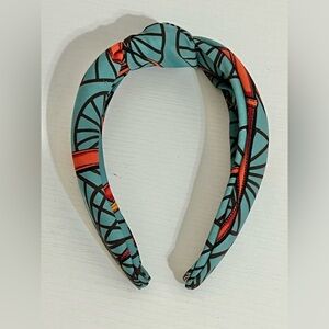 Mid Knot Blue Orange Multi Color Chain and Leather Straps Print Headband